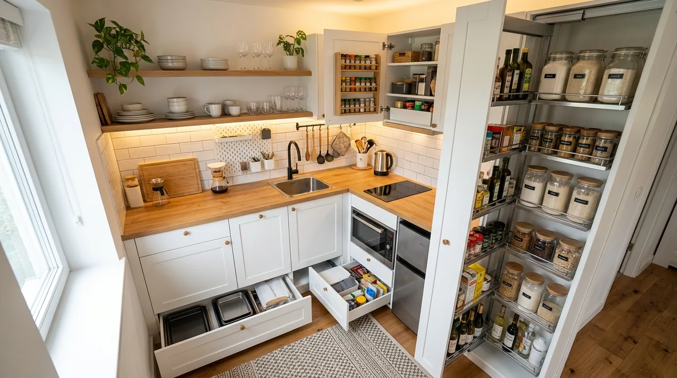 Small kitchen with window over the sink