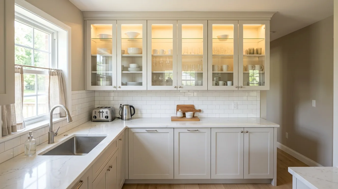 Studio apartment kitchen wall with peg rail storage