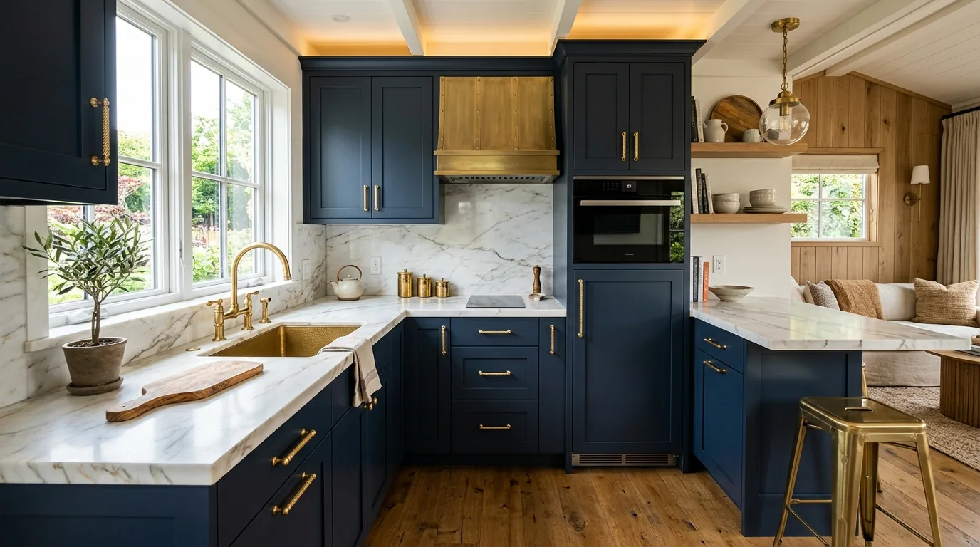 Small kitchen with ceiling height cabinetry