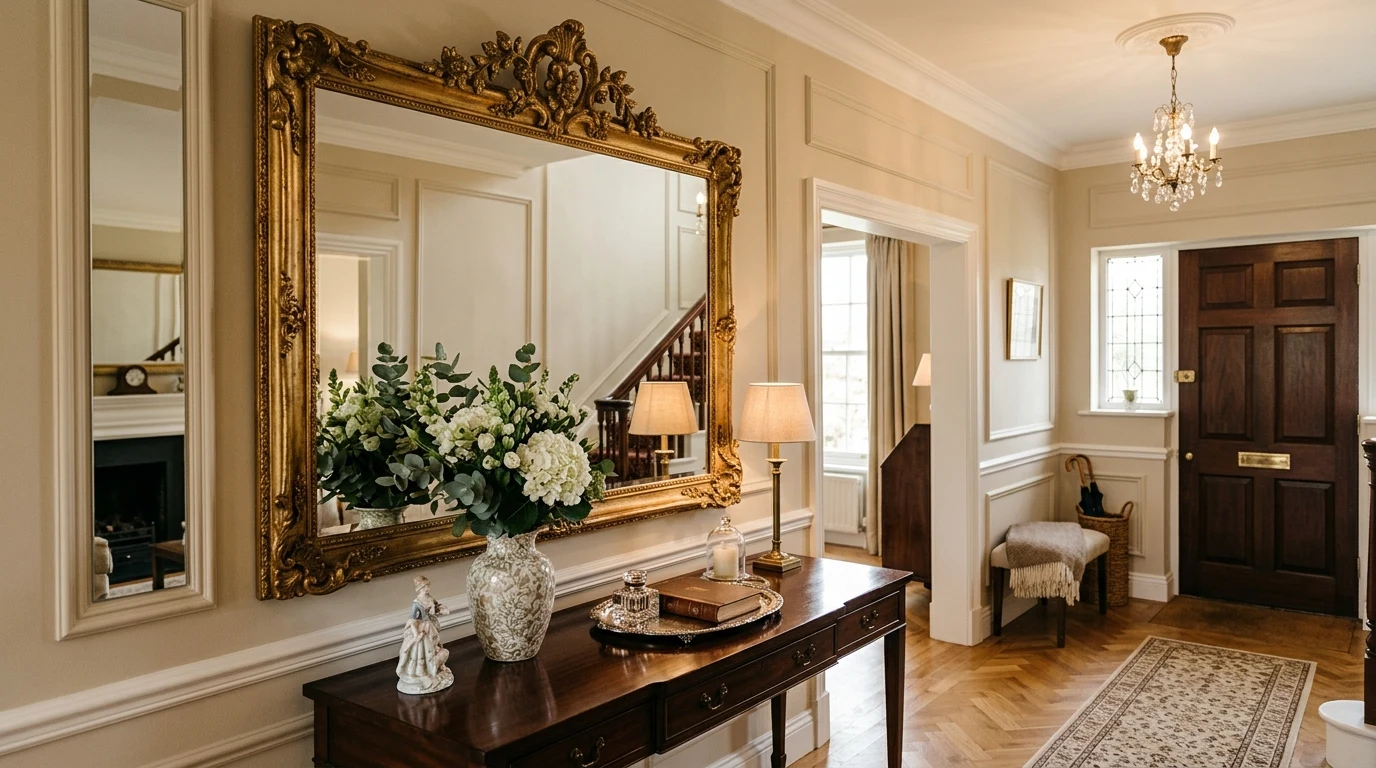 Coastal entrance hall with pale blue accents and woven textures