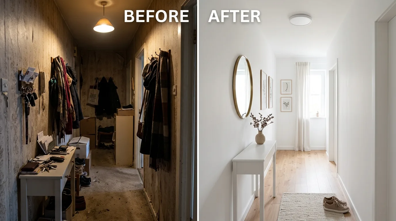 Bedroom renovation with better closet storage and upholstered headboard wall