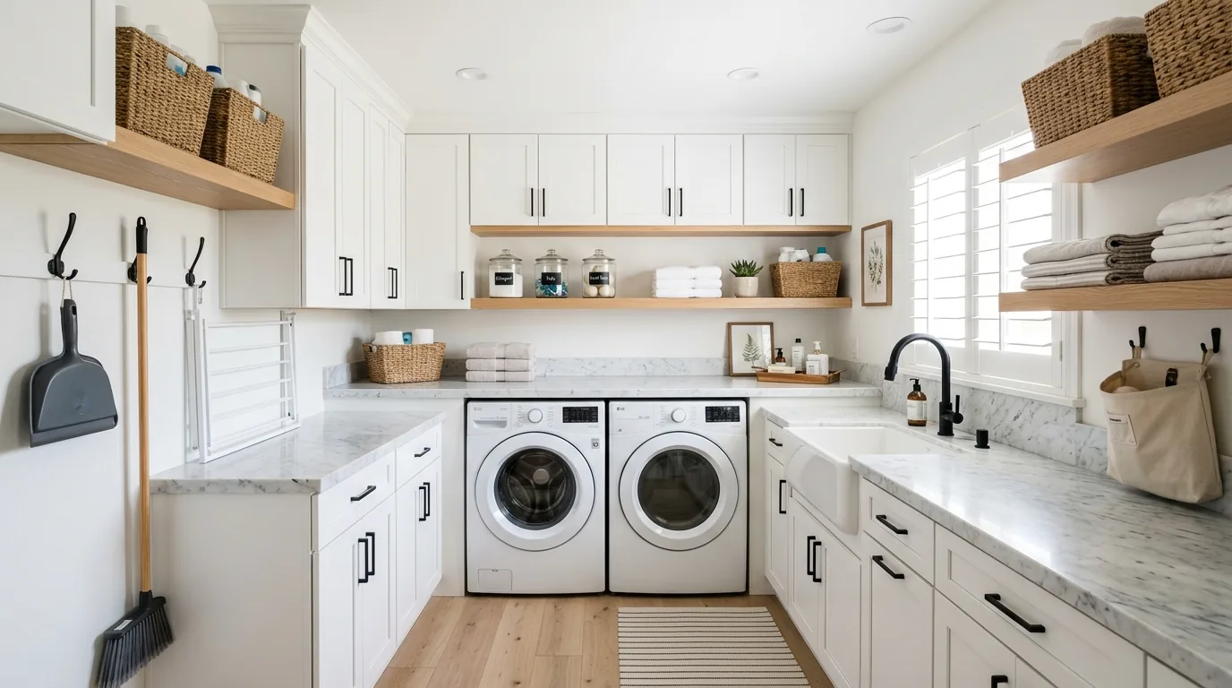 Small home renovation with consistent flooring and lighter paint palette
