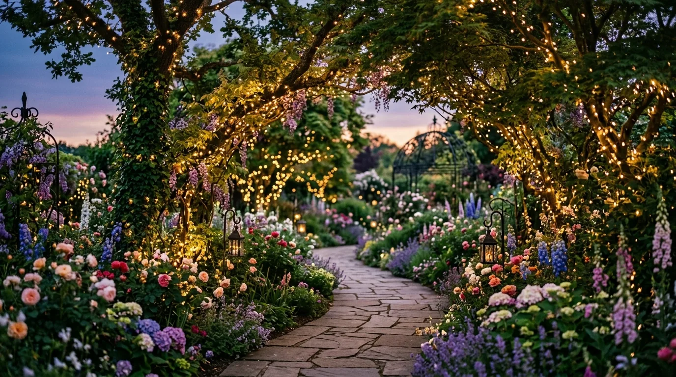 Luxury garden with fountain