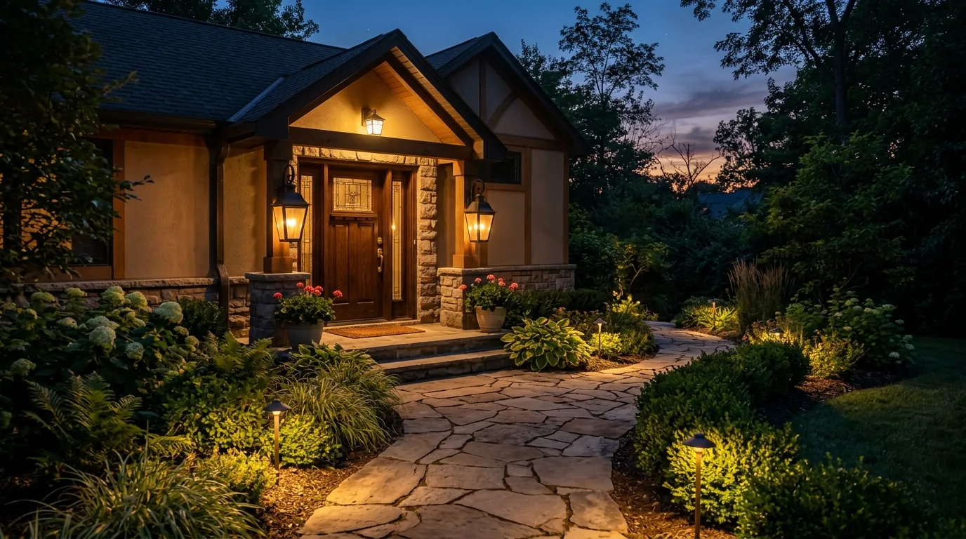 High end entrance with layered lighting
