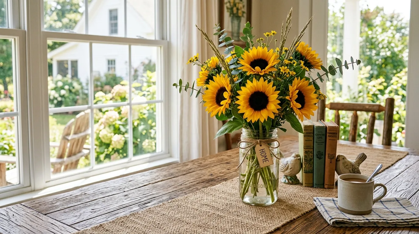 Blue and white floral arrangement in chinoiserie vase