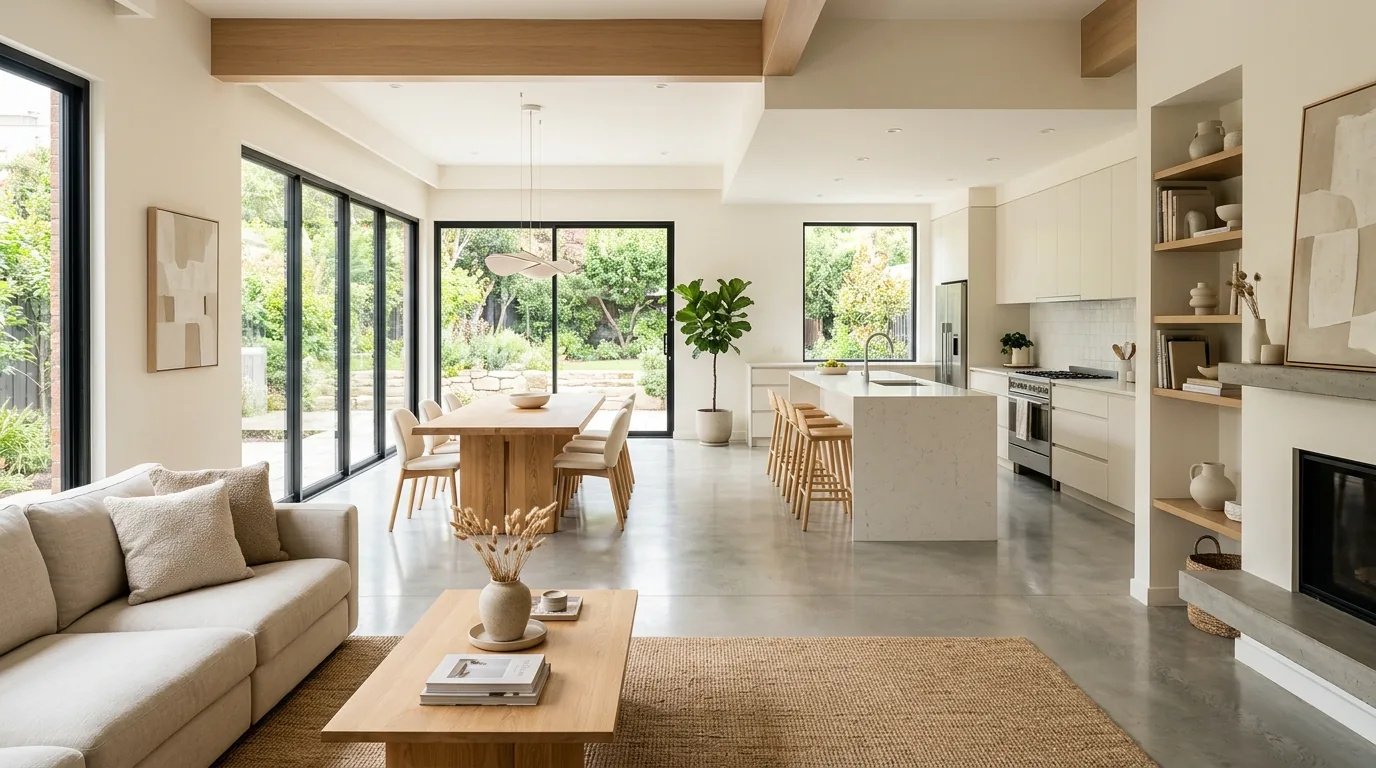 Cinematic whole-home flooring plan balancing tile