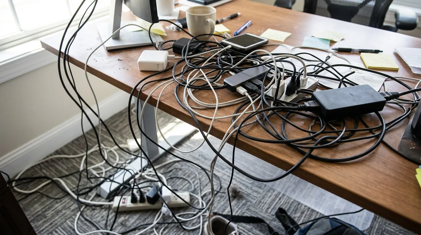 Study nook without cord management or drawer organizers