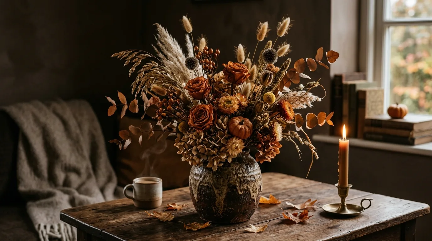 Wildflower mix in a ceramic pitcher for casual home decorating