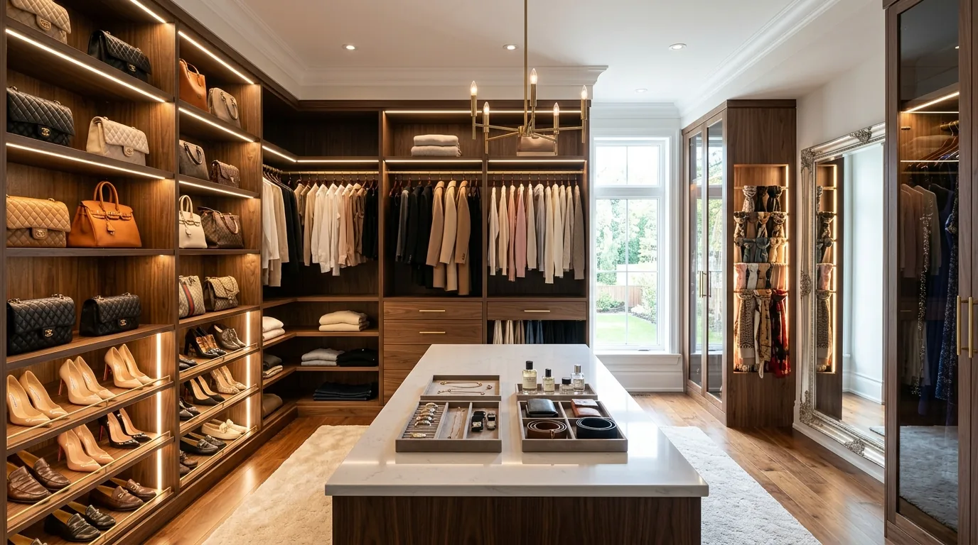 Family room with tailored millwork and layered textiles