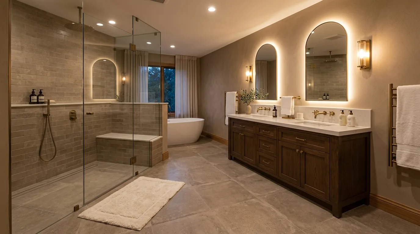 Ensuite remodel with skylight above oversized shower zone