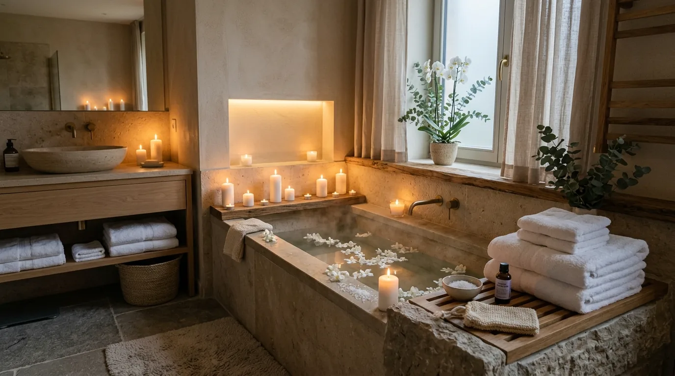 High-end shower room with steam setup and concealed storage
