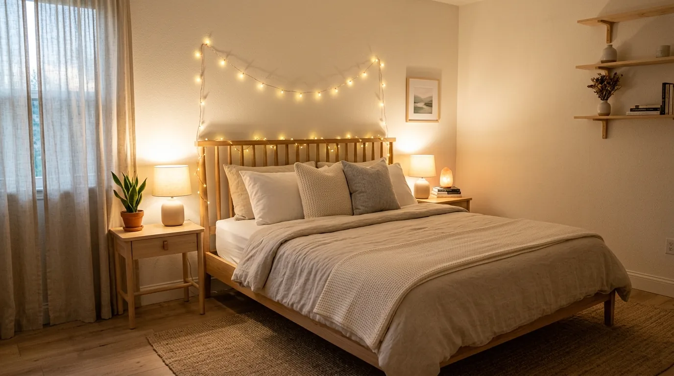 Bedroom refreshed with tonal bedding and painted accent wall
