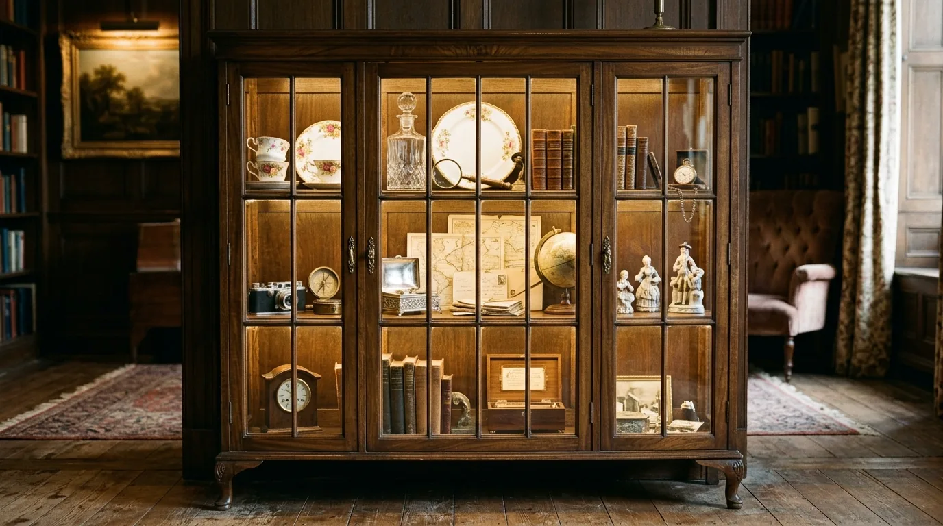 Traditional cabinet with mullioned glass doors and blue-and-white china