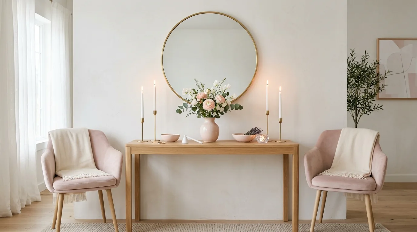 Fireplace mantel decorated with garland