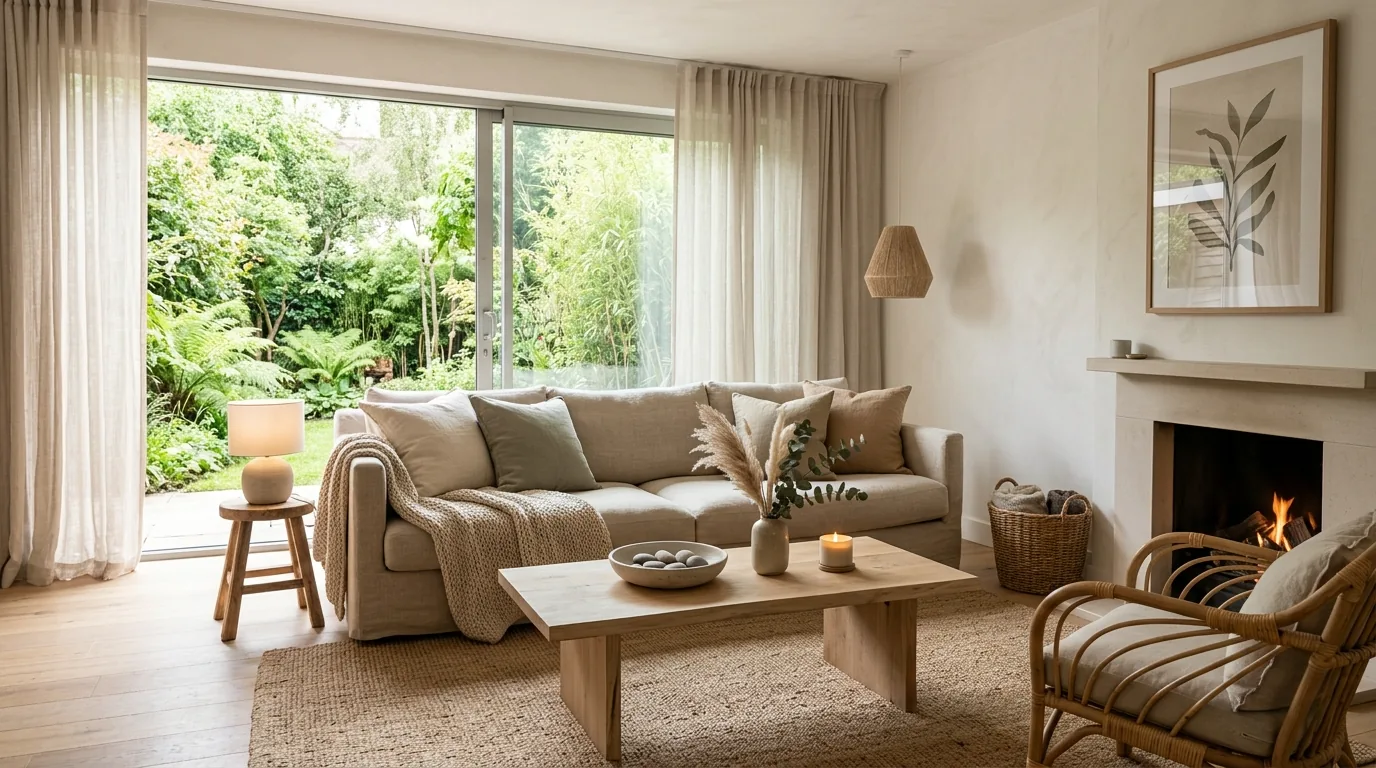 Scandinavian lounge with pale wood