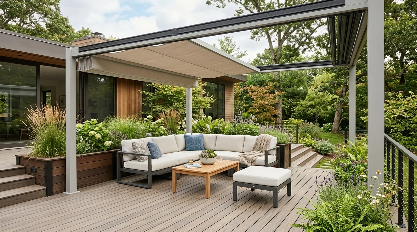 Balcony with storage bench and weatherproof cushions