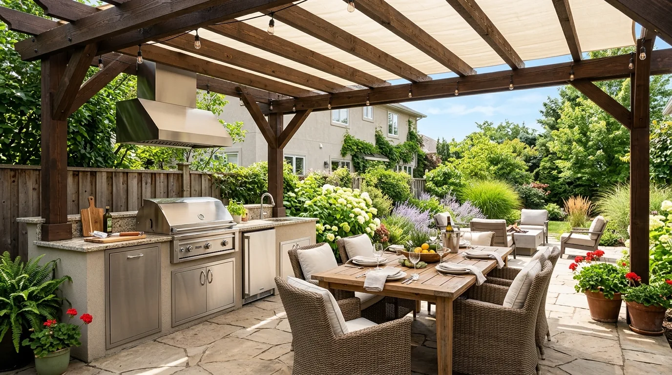 Small terrace with vertical planting wall and café set