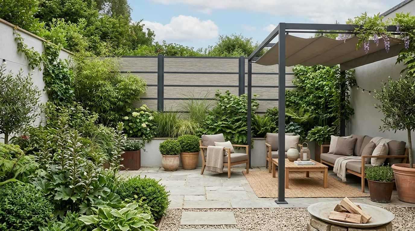 Family backyard with toy storage and durable lounge area
