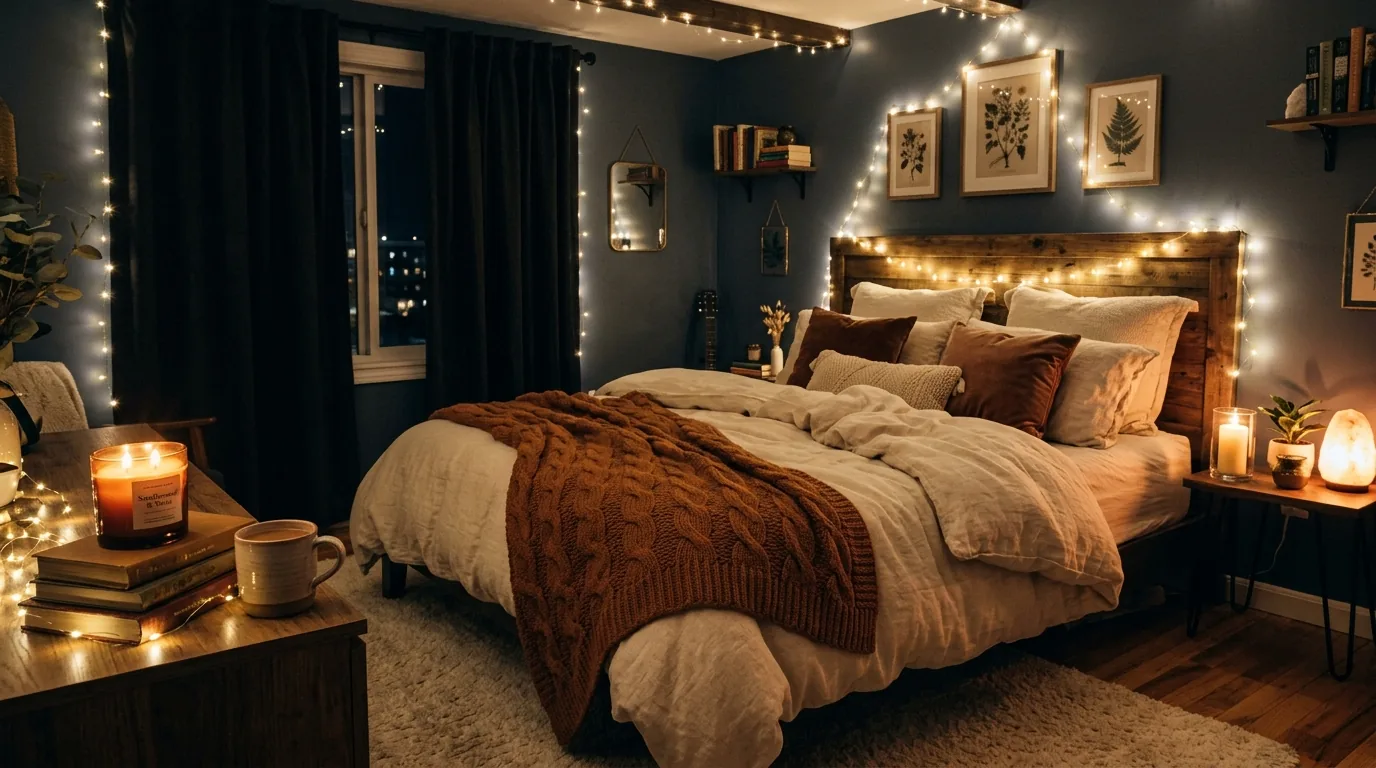 Luxury bedroom with padded wall detail and hotel-style bedding