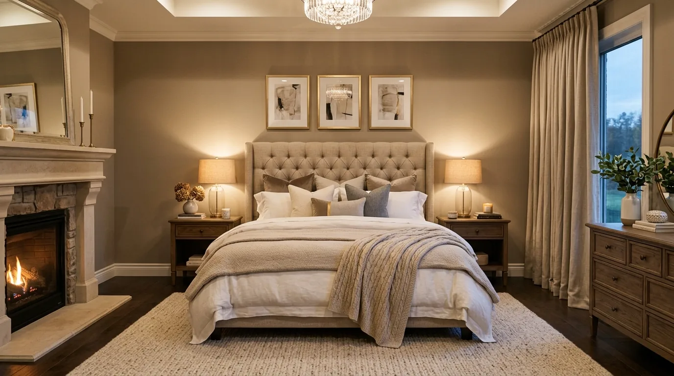 Cinematic ultimate sleep sanctuary with warm light