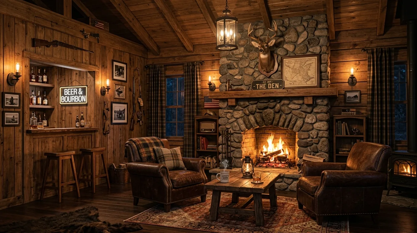 Dark lounge with leather chairs and low amber lighting