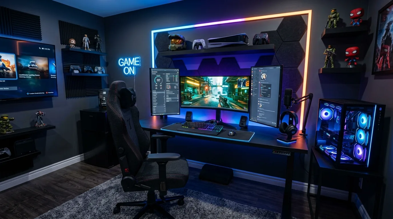 Game room corner with pool table and industrial pendant