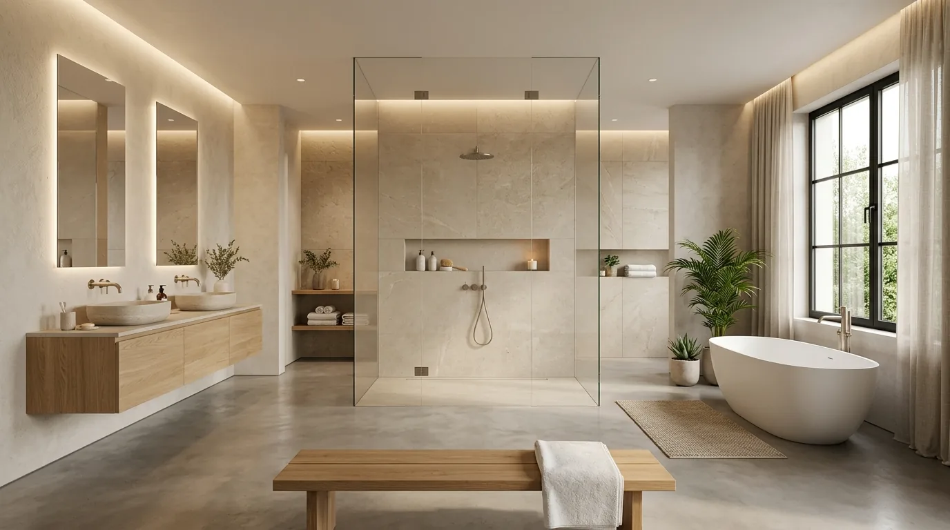 Scandinavian bathroom with pale wood