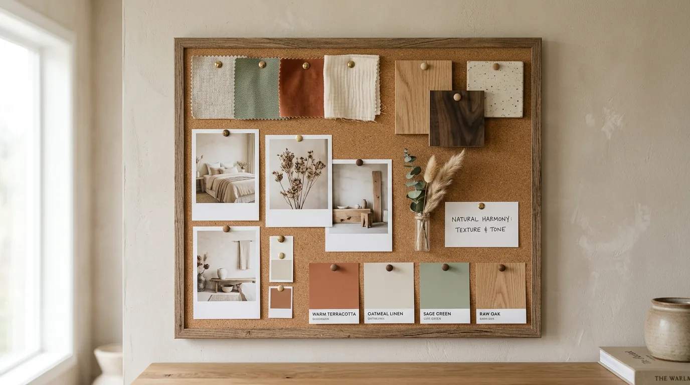 Living room mood board with furniture silhouettes and layered rug references
