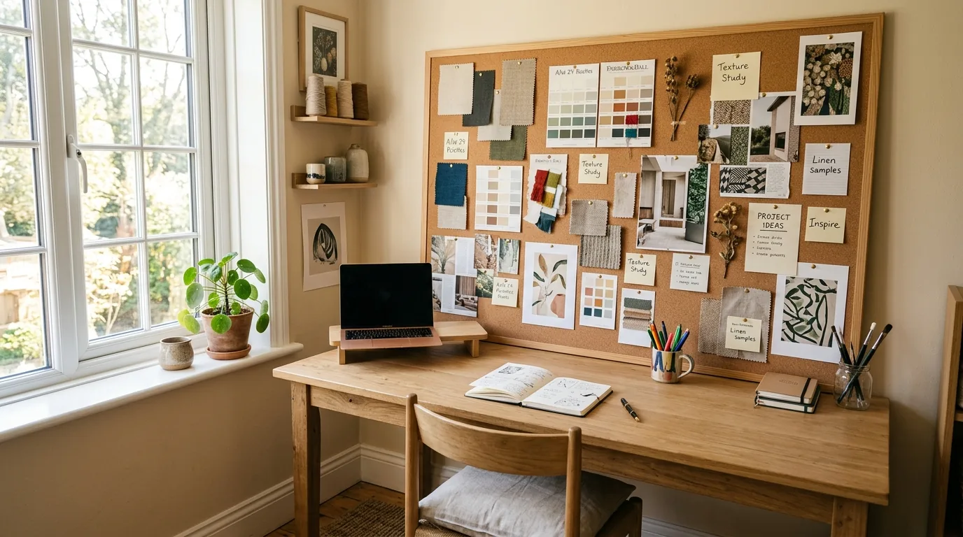 Mood board sorted by room zones and material families