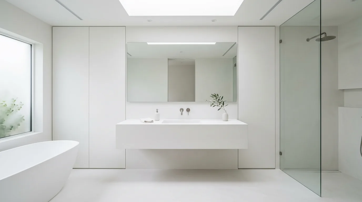 Small ensuite with floating oak vanity