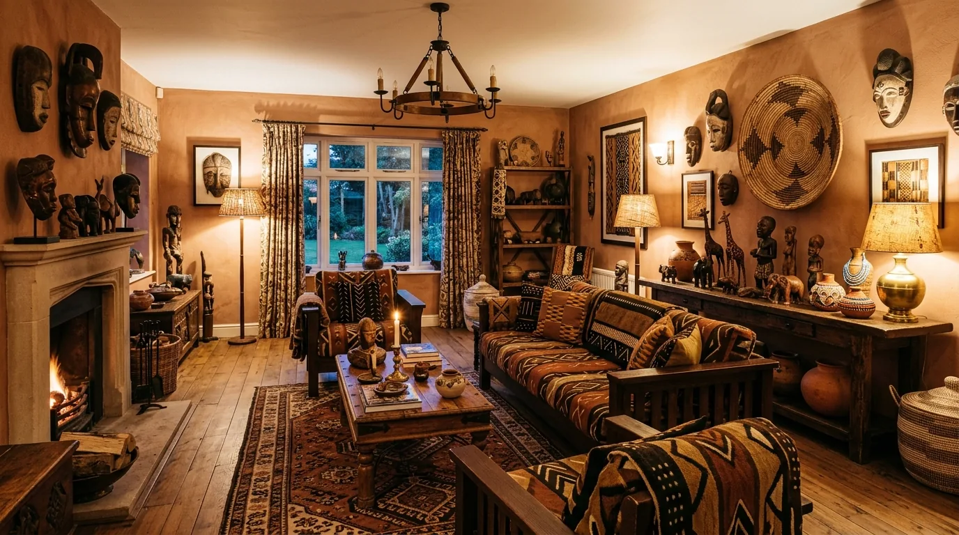Scandinavian-meets-global room with pale base and one striking kilim rug