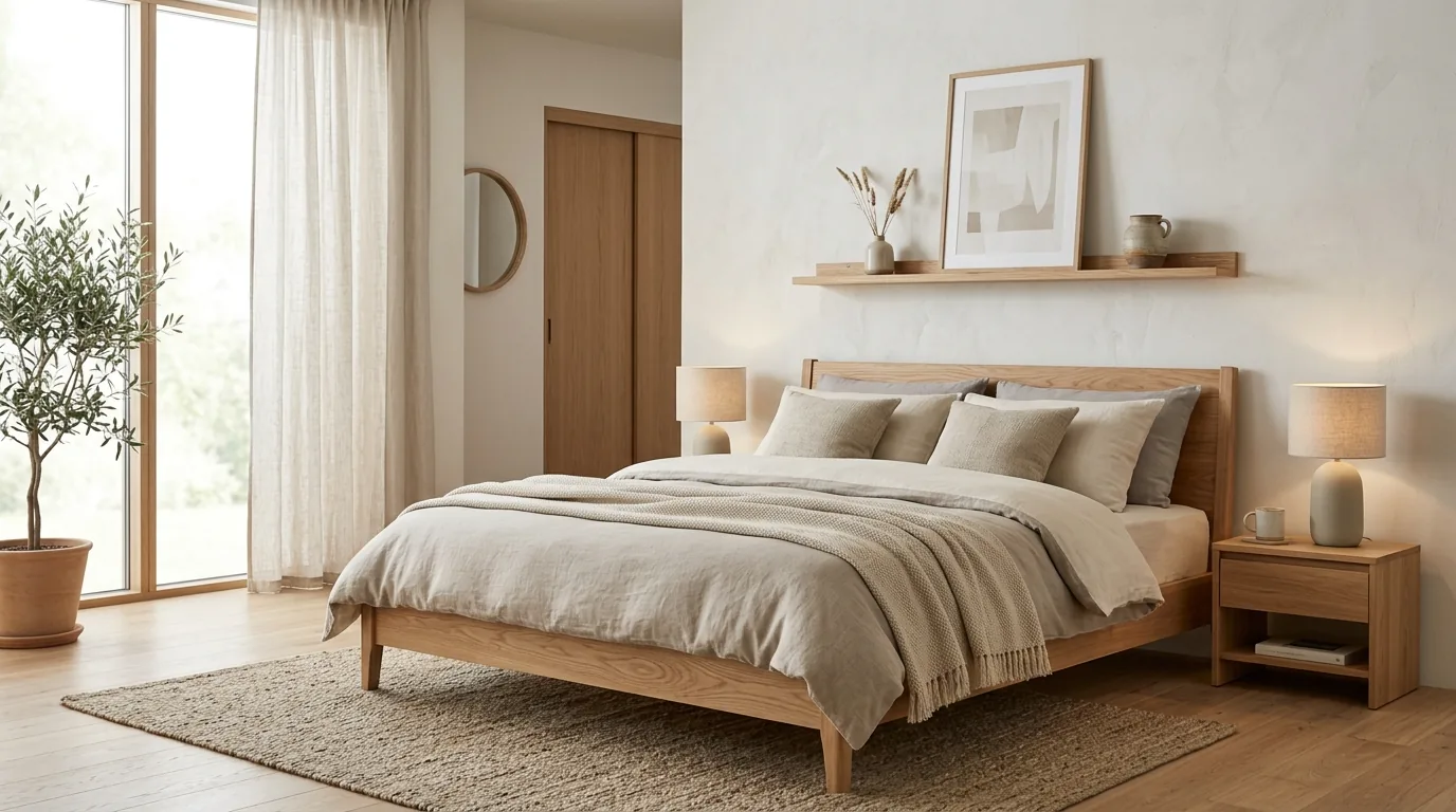 Moody sanctuary with charcoal bedding and amber reading light