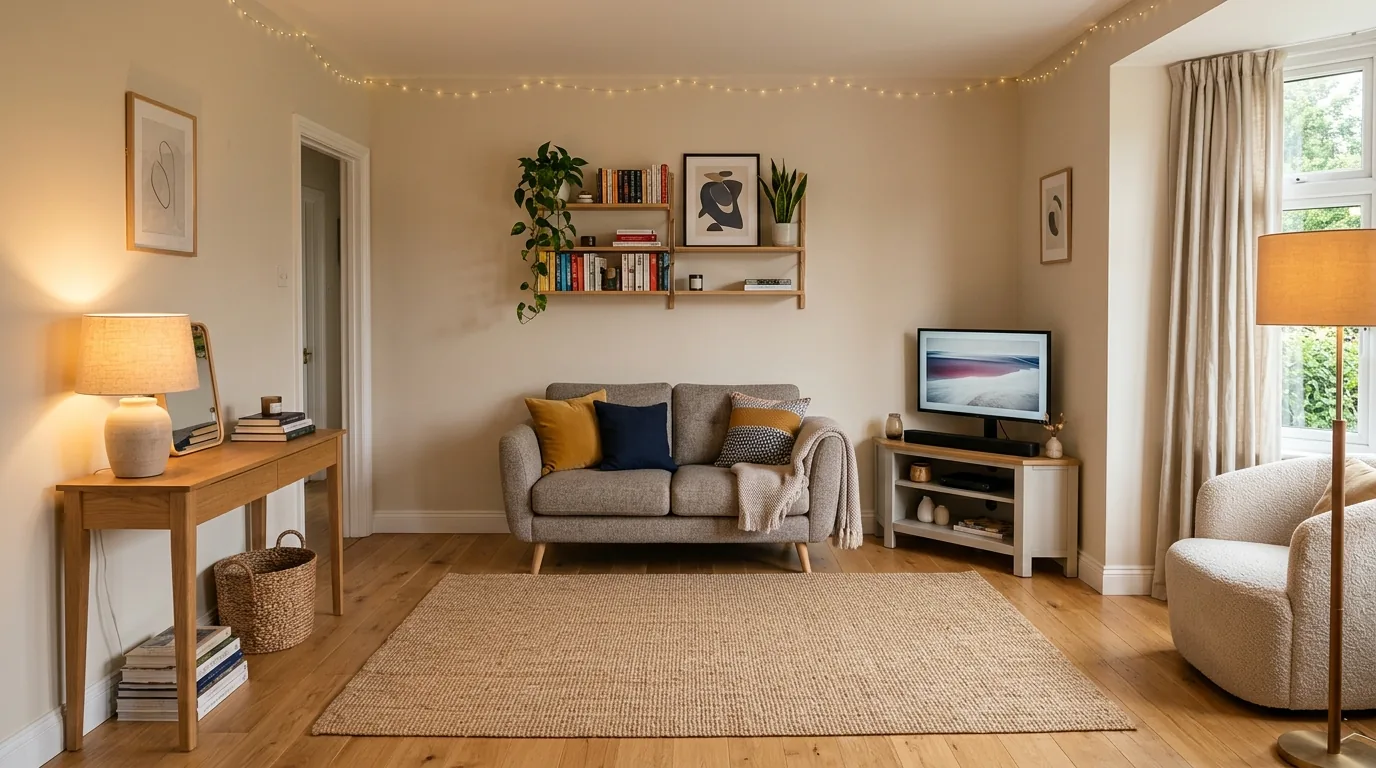 Bedroom with bed centered and side tables balanced evenly