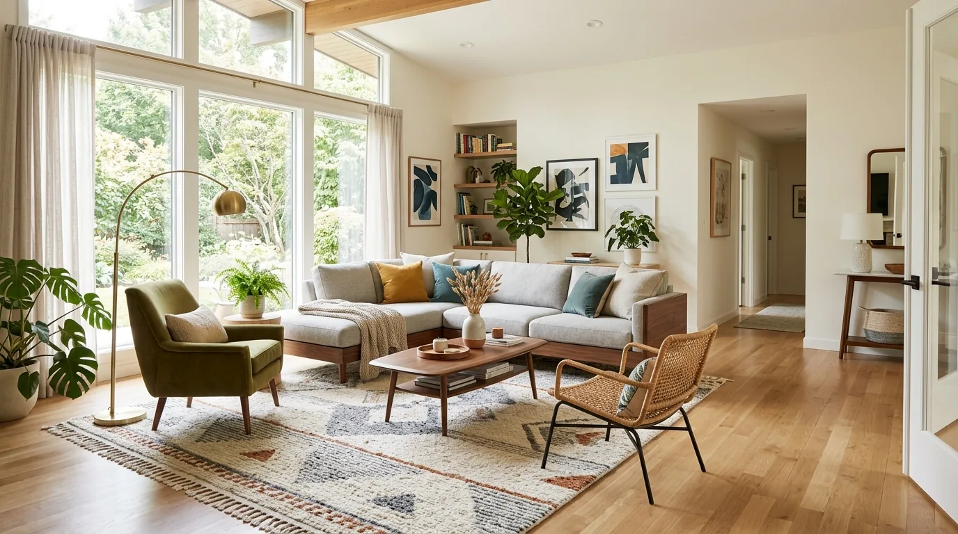 Family room with sectional angled toward focal point instead of traffic path