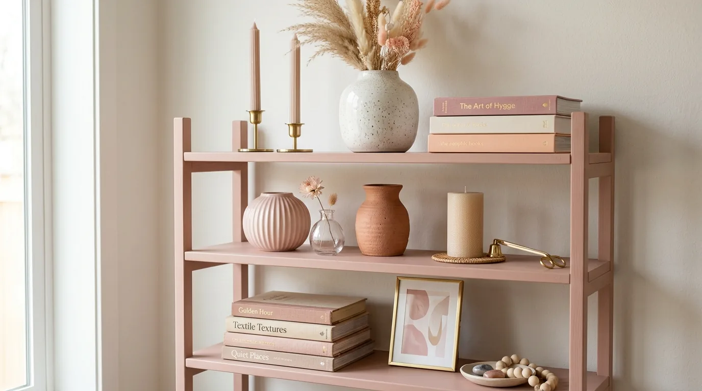 Apartment office corner with blush chair and pale rug