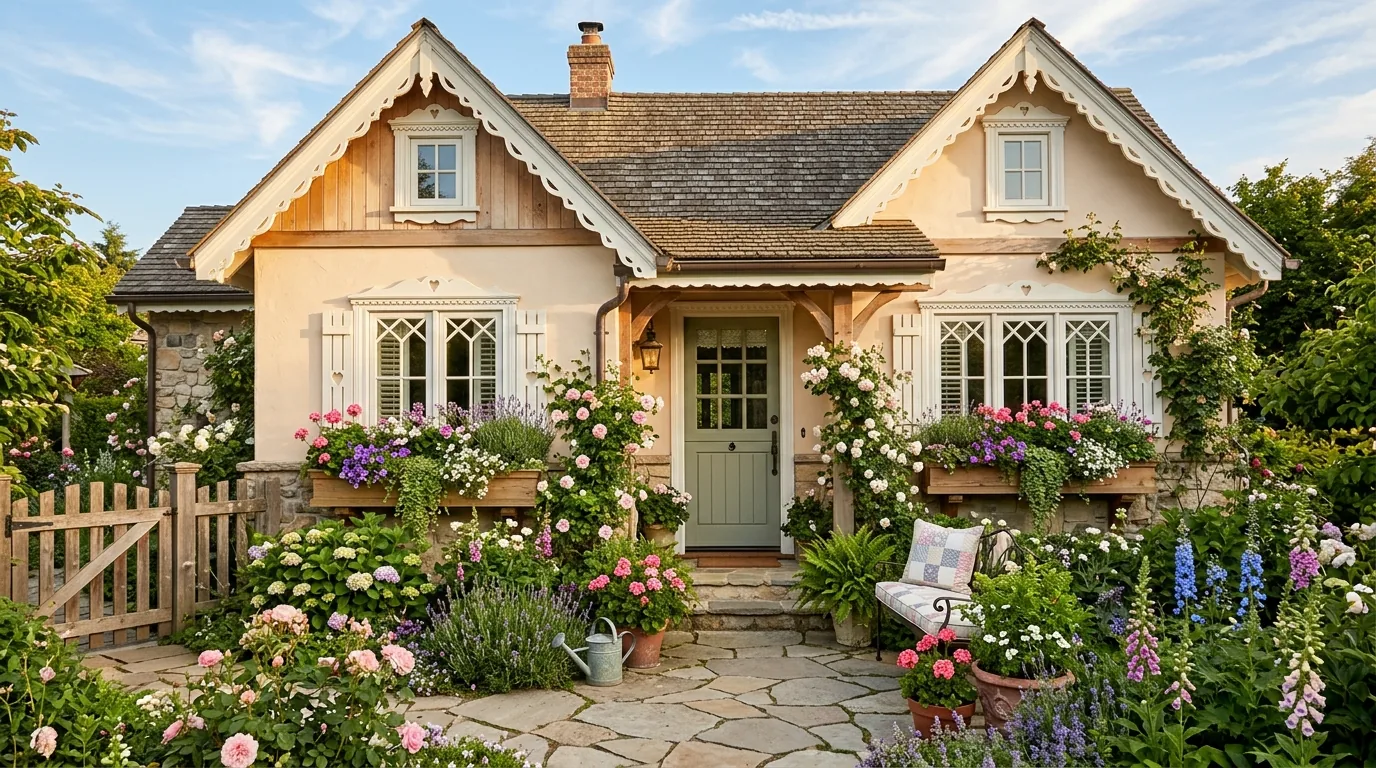 Colonial facade with symmetrical trim details and shutters