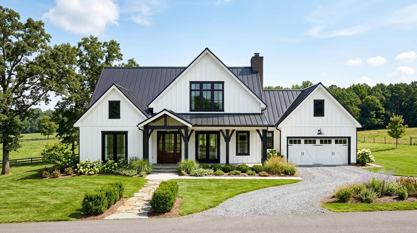 Cinematic facade with balanced trim