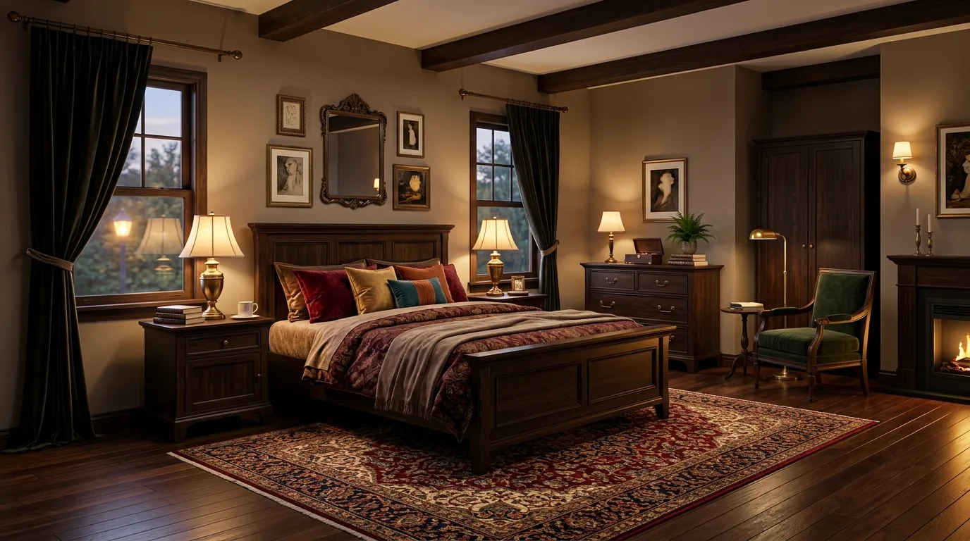 Reading nook with oriental rug and leather chair