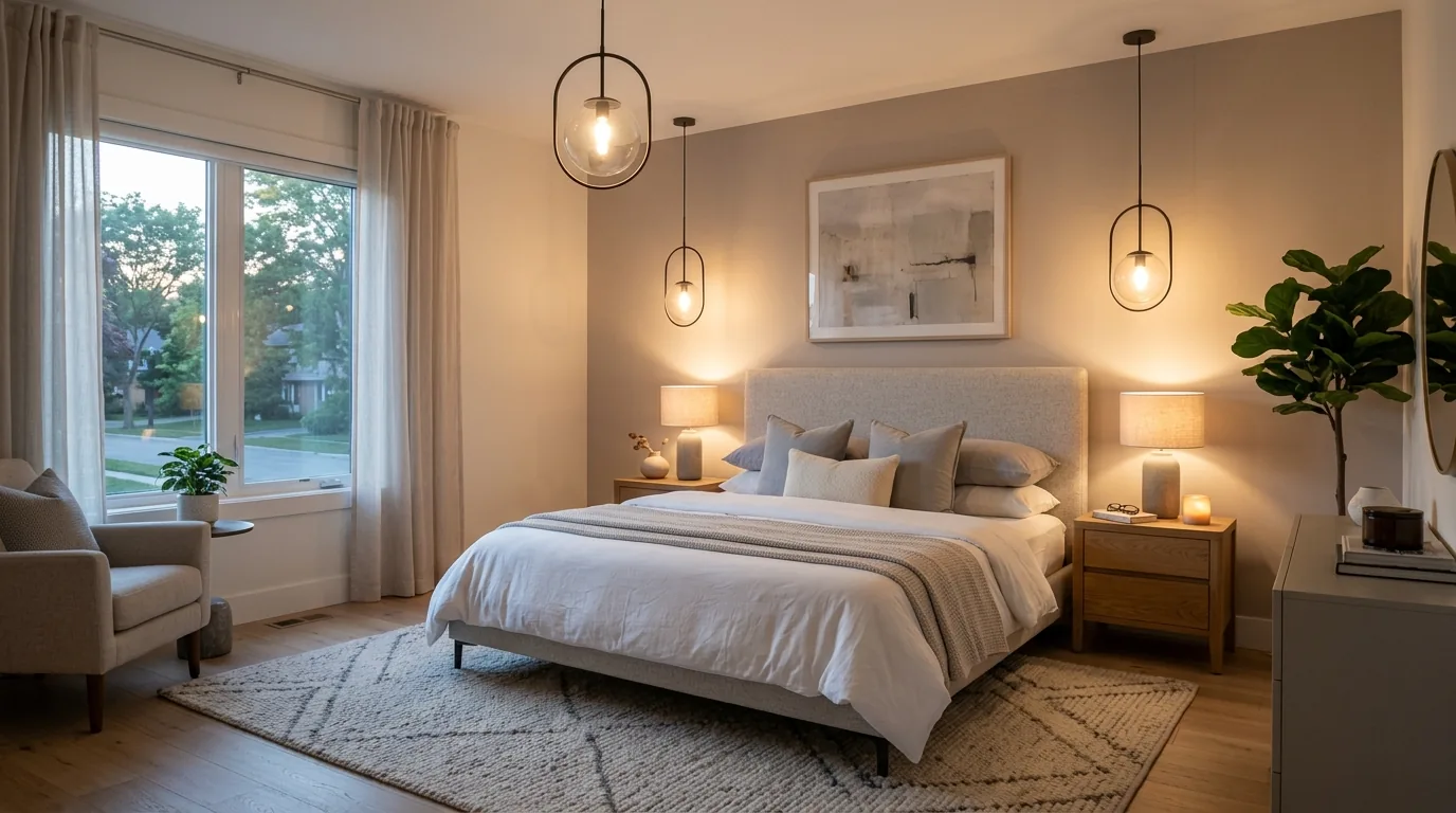 Cozy retreat with storage bench and folded throw blankets
