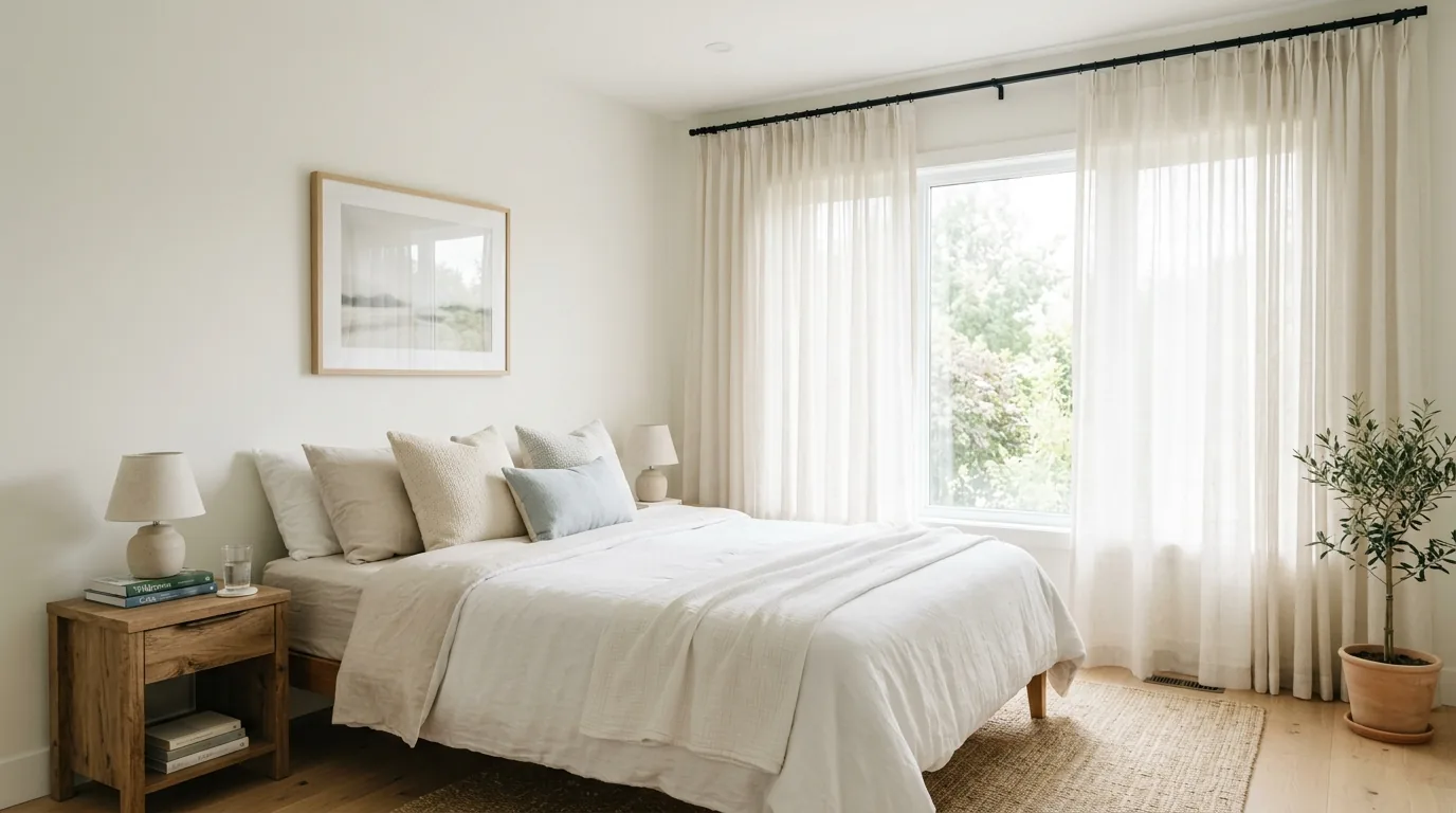 Luxury bedroom with hotel-style sheets and oversized pillows