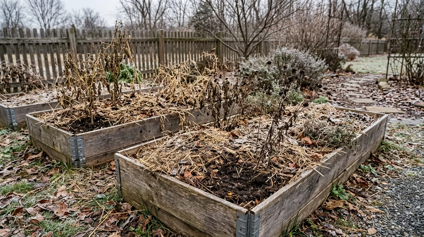 Raised bed cleared and compost topped before winter