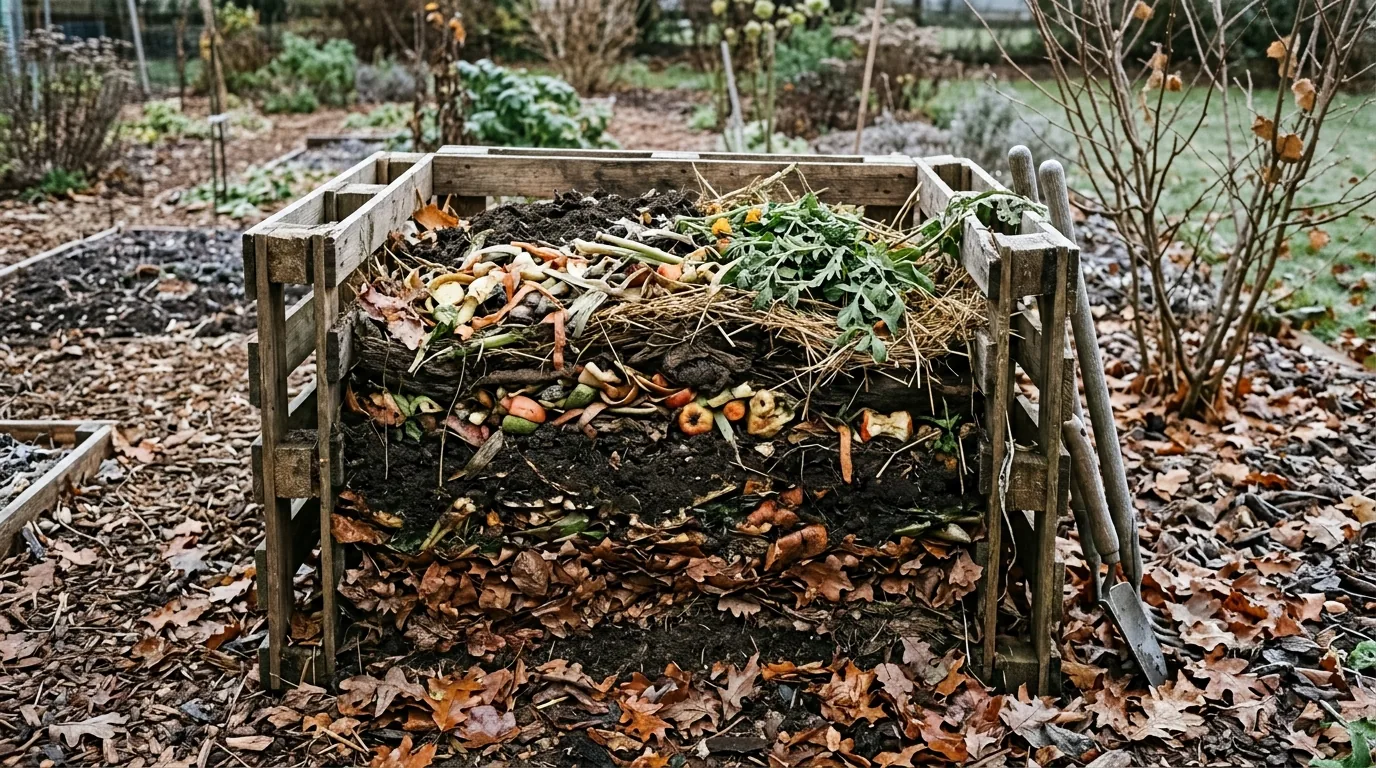 Shrub border with burlap wrapping around vulnerable plants