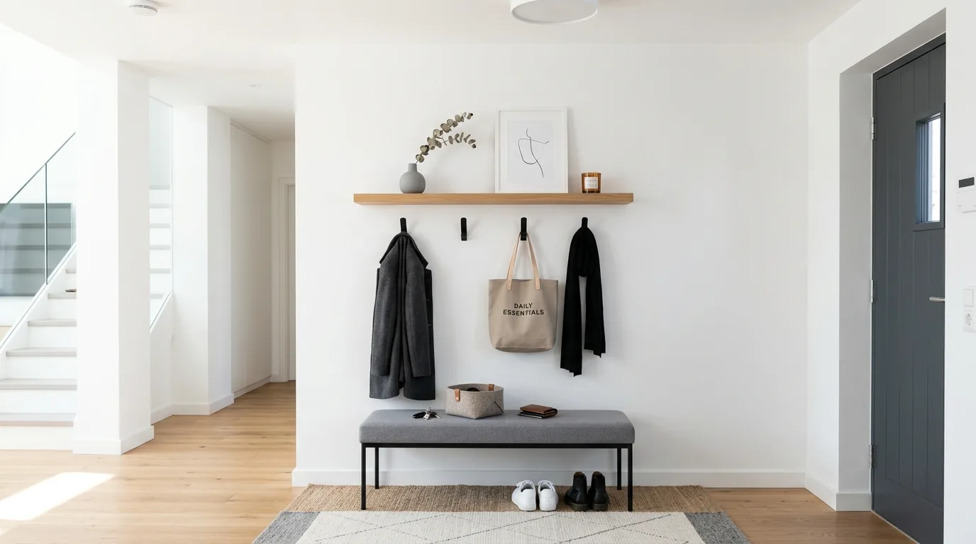 Compact foyer with built in bench seating