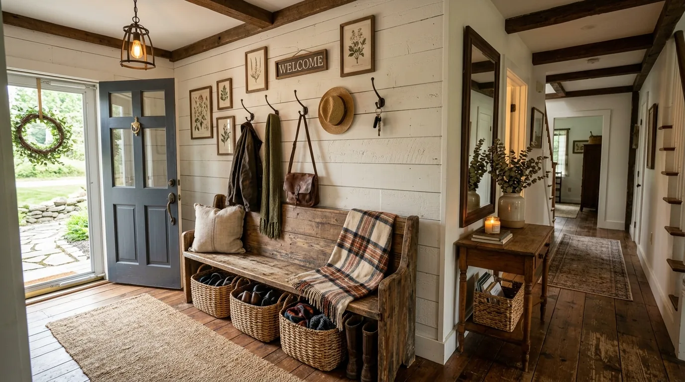 Small entryway makeover with vintage runner rug