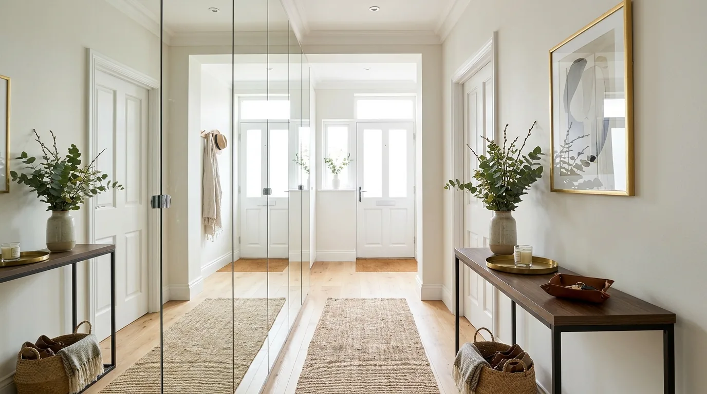 Mudroom inspired mini entry with lockers