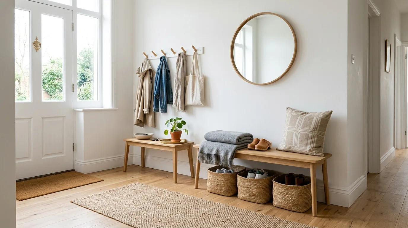 Light and airy foyer with pale wood table