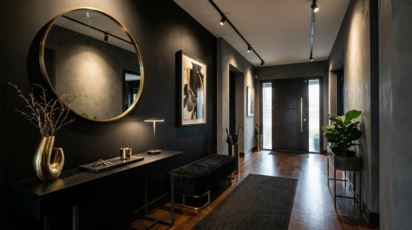 Modern entry with fluted cabinet front