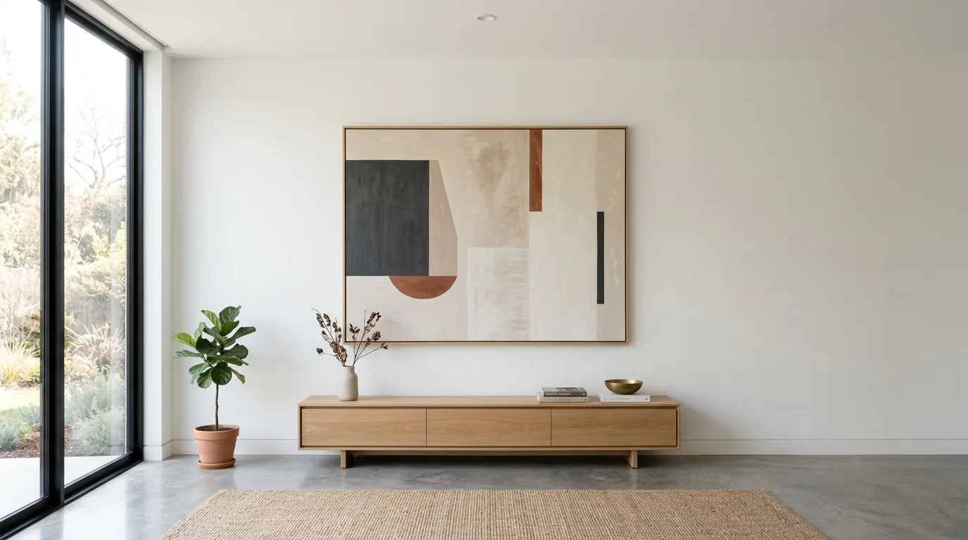 Apartment living room with one large mirror reflecting light across blank wall