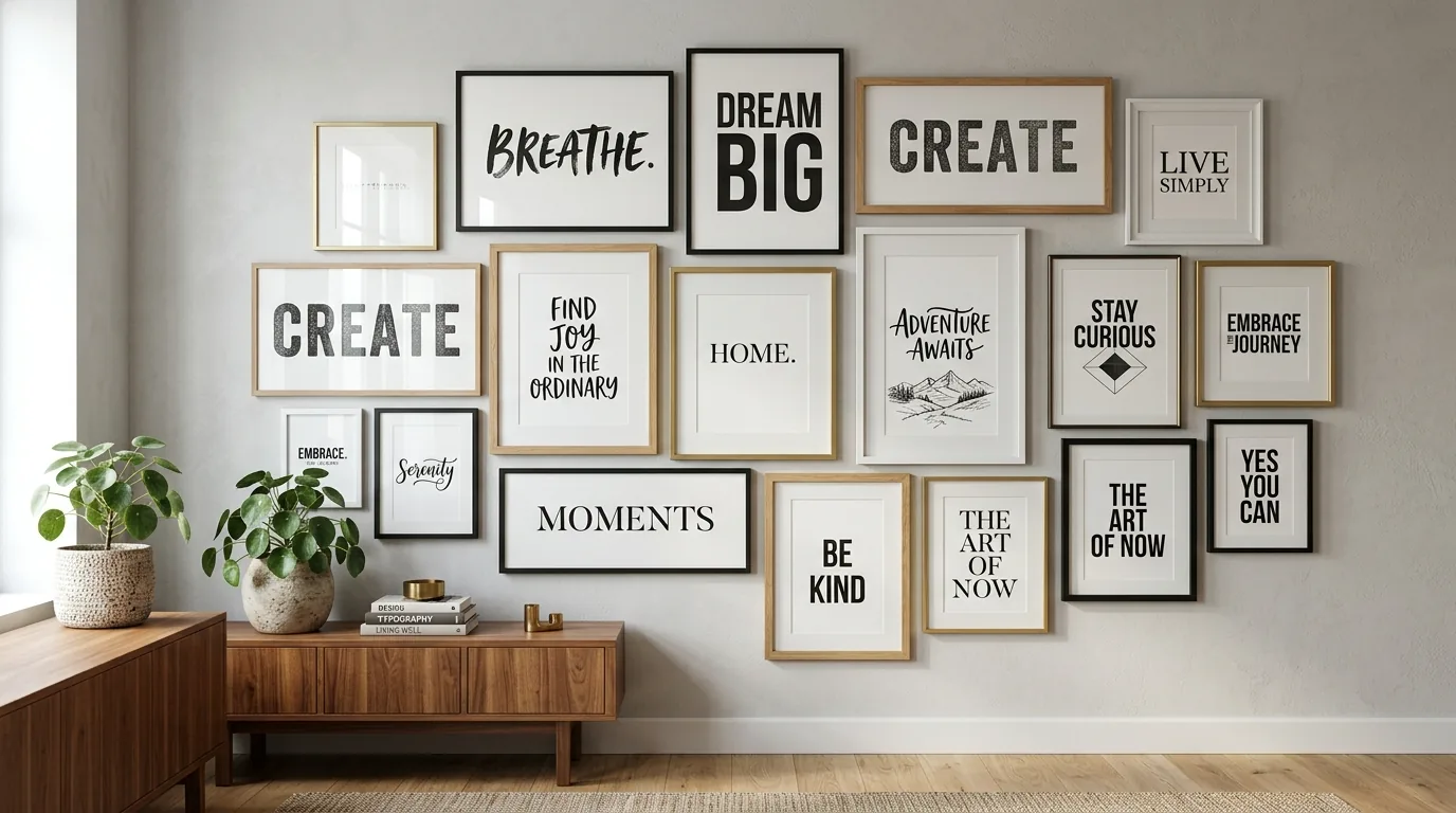 Black and white interior with grid gallery wall