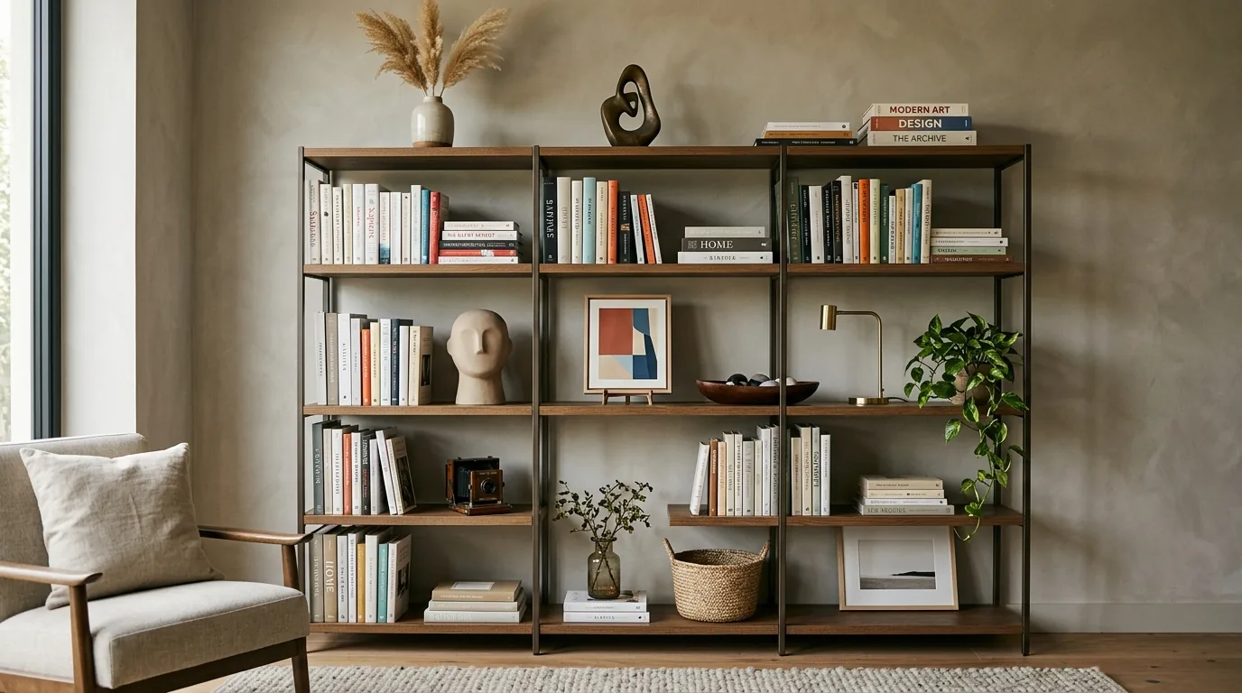 Kitchen open shelving with stoneware